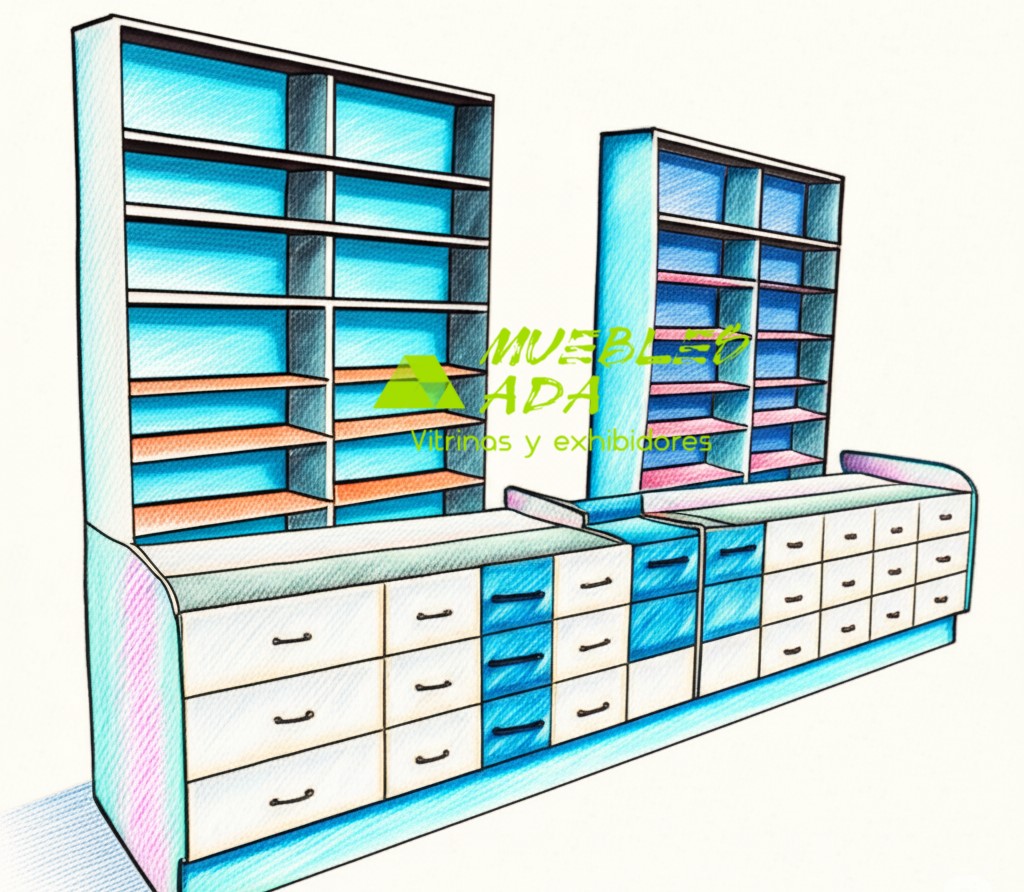 Muebles y mostradores para farmacias en México